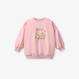Toddler/Kid Girl's Cartoon Deer Print Design Pink Sweatshirt