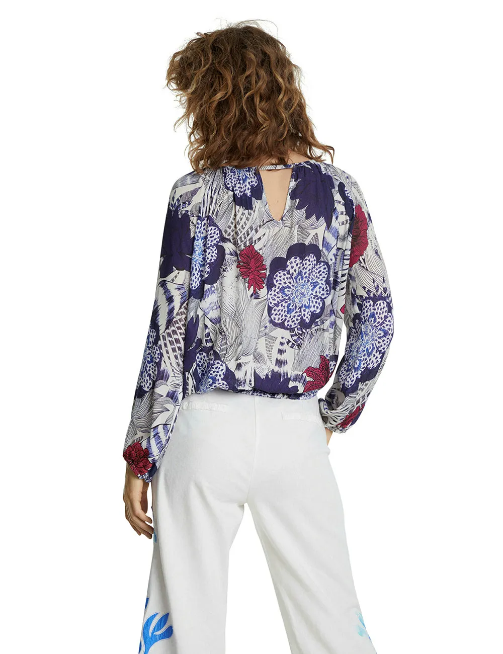 Verona Blue Ibiza Floral Print Off Shoulder Gypsy Blouse Desigual Style 20SWBW37