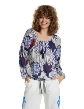 Verona Blue Ibiza Floral Print Off Shoulder Gypsy Blouse Desigual Style 20SWBW37