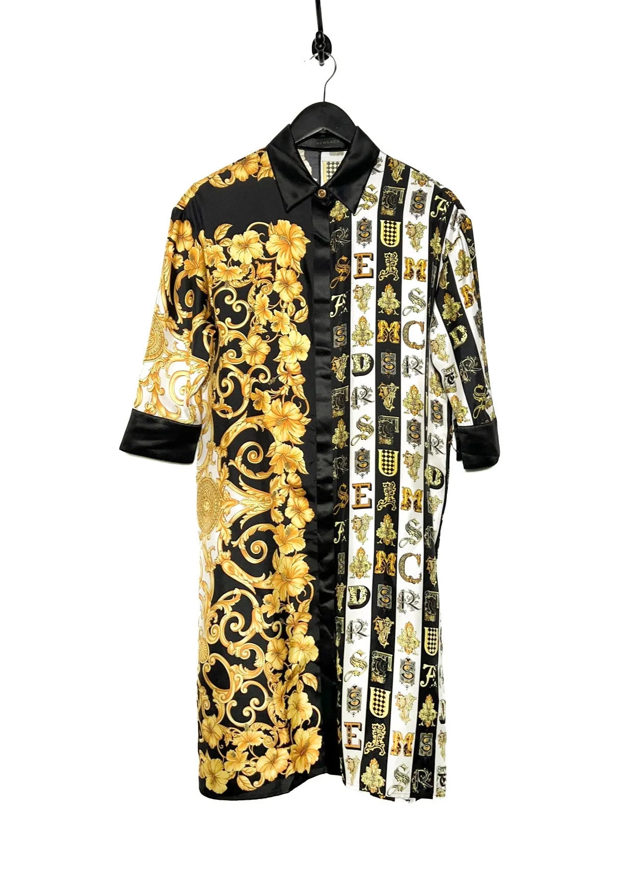 Versace Baroque Print Belted Silk Shirt Dress