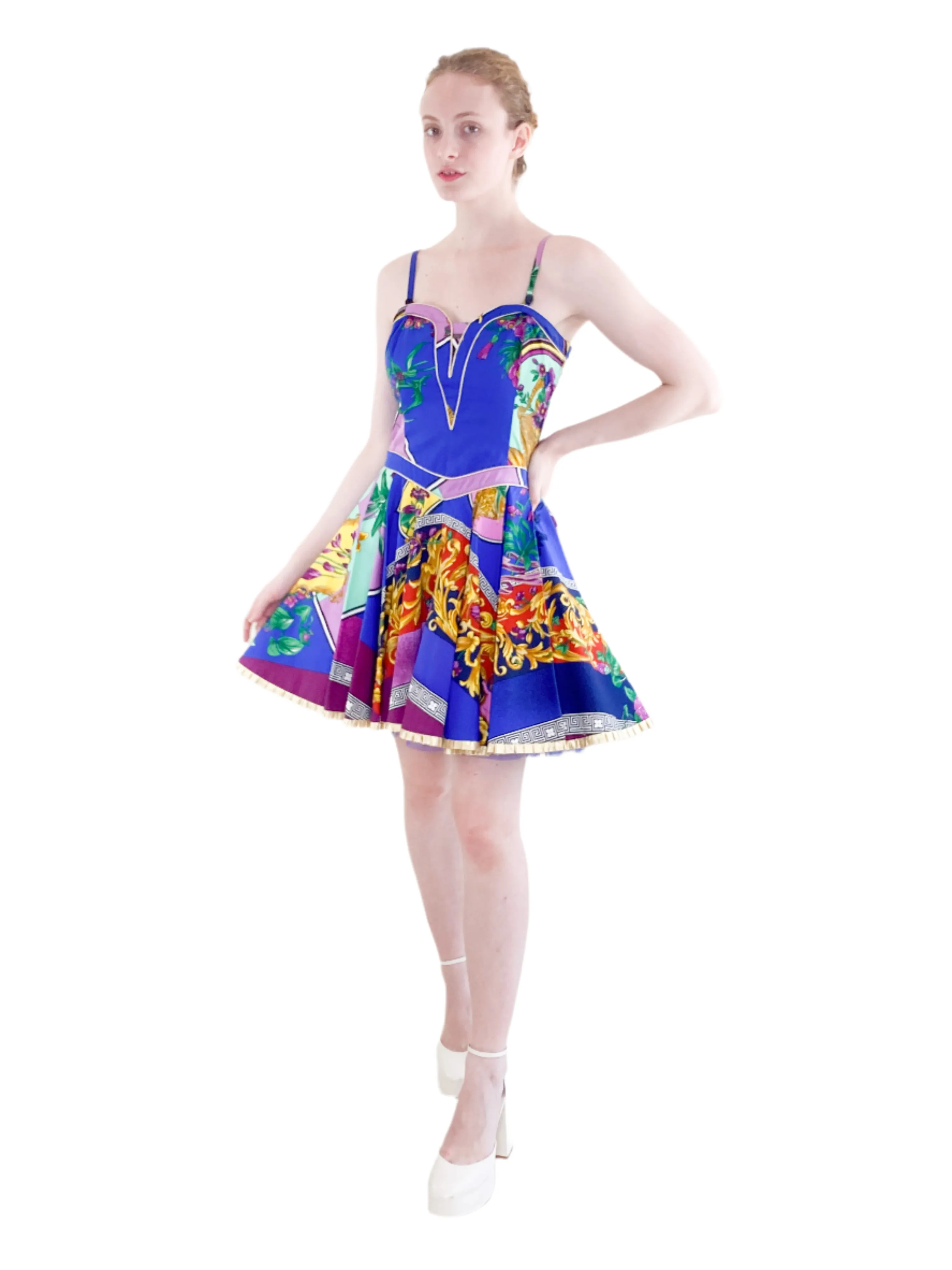 Vintage 1992 Spring Ready to Wear Versace Jeans Couture Cotton Baroque Dress