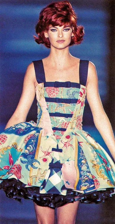 Vintage 1992 Spring Ready to Wear Versace Jeans Couture Cotton Baroque Dress
