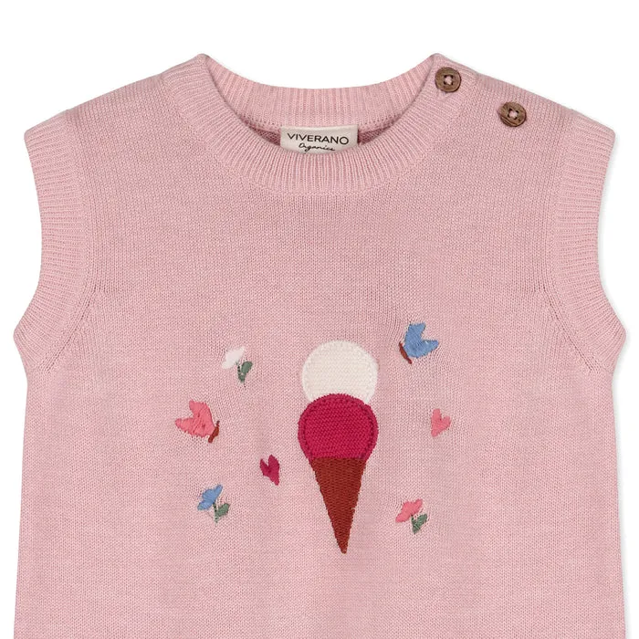 Viverano | Ice Cream Embroidered Knit Sleeveless Baby Romper