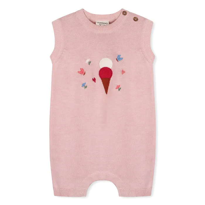 Viverano | Ice Cream Embroidered Knit Sleeveless Baby Romper