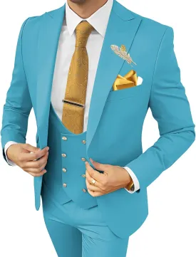 Wangyue Men's Suits 3 Piece Slim Fit Suits for Men Double Breasted Suit Men Business Wedding Prom Tuxedo Suit