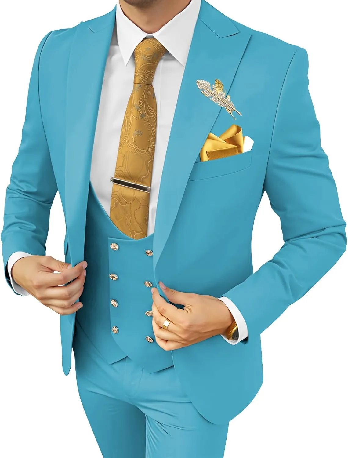 Wangyue Men's Suits 3 Piece Slim Fit Suits for Men Double Breasted Suit Men Business Wedding Prom Tuxedo Suit