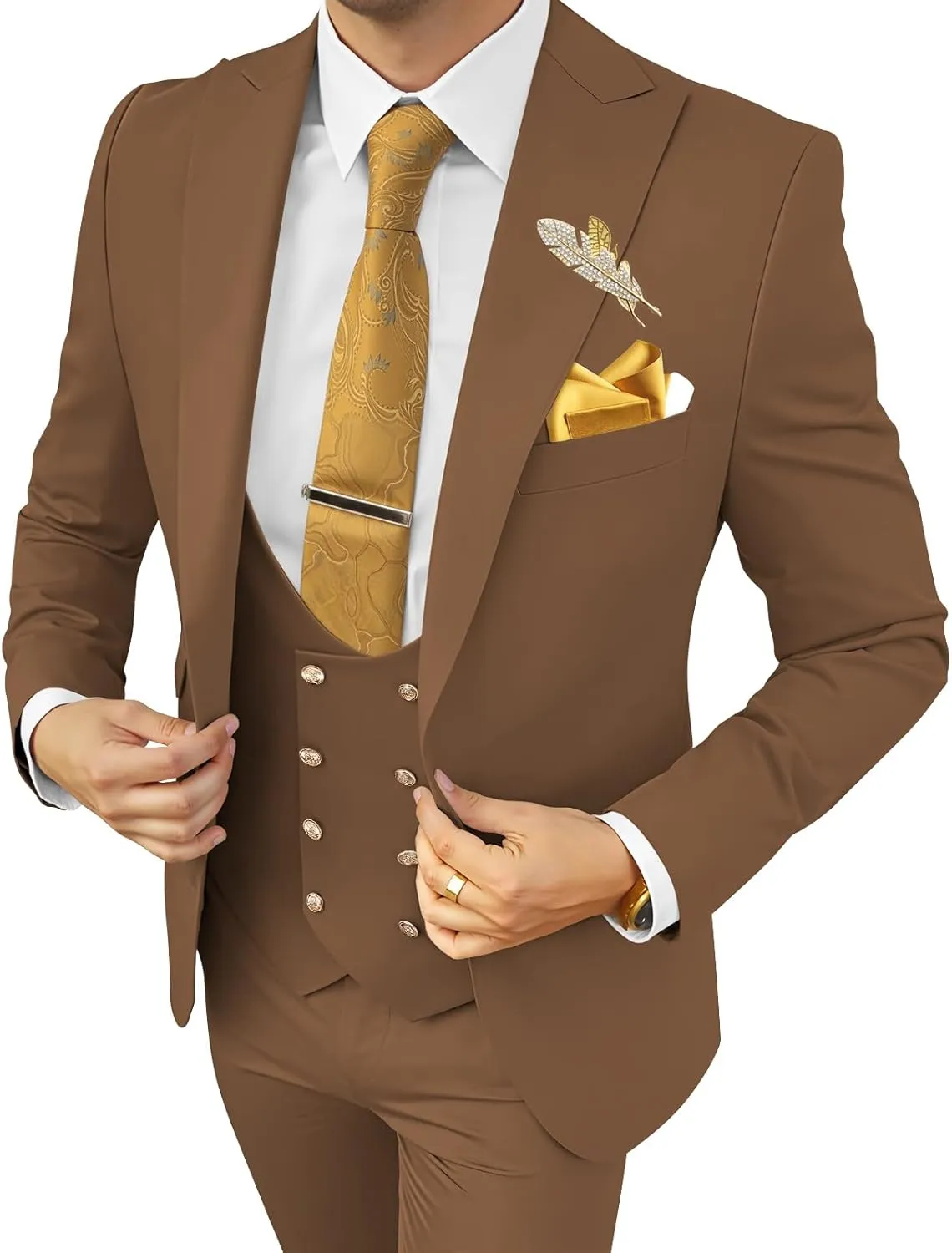 Wangyue Men's Suits 3 Piece Slim Fit Suits for Men Double Breasted Suit Men Business Wedding Prom Tuxedo Suit