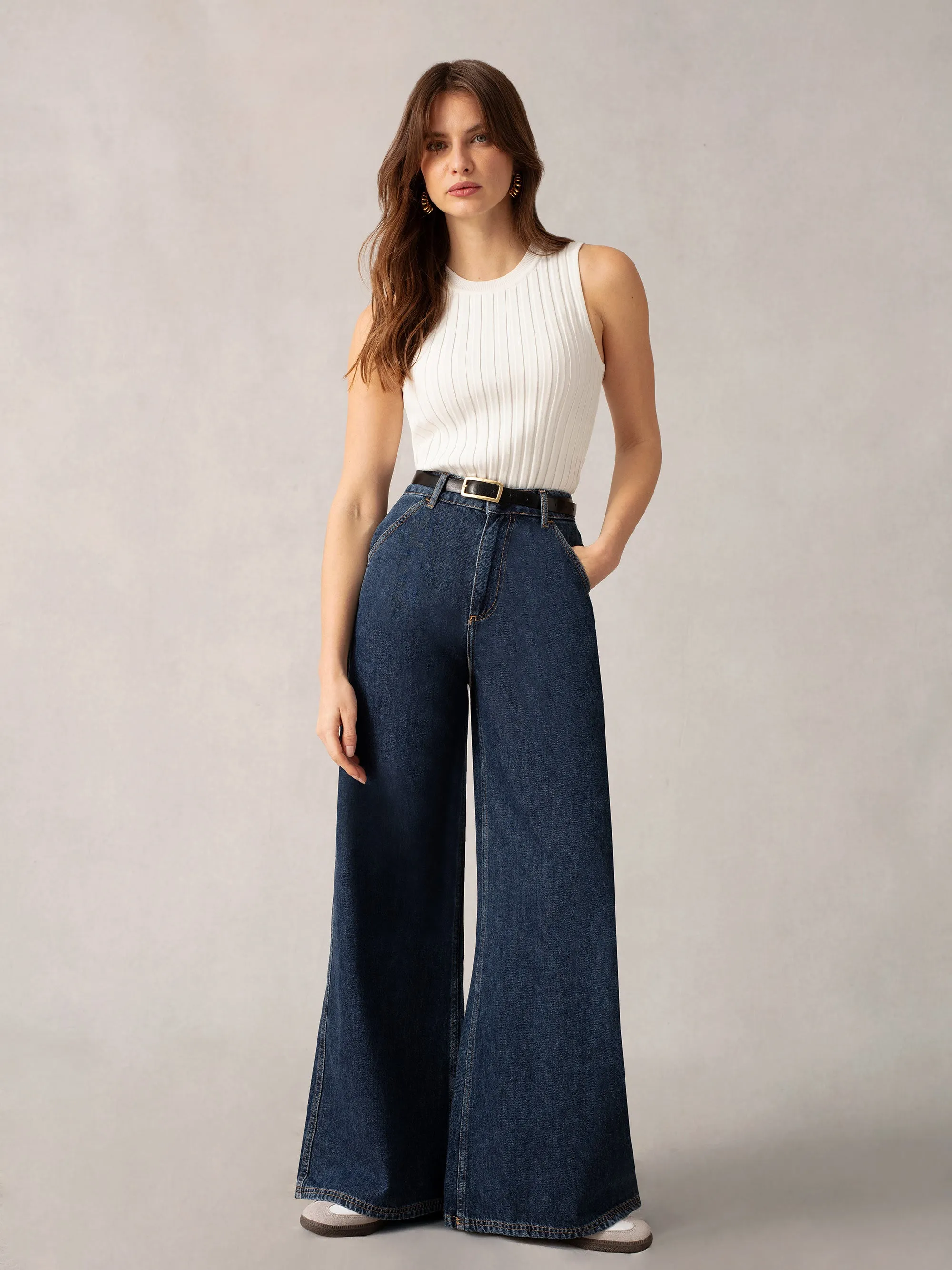 White Wide Rib Knit Tank Top