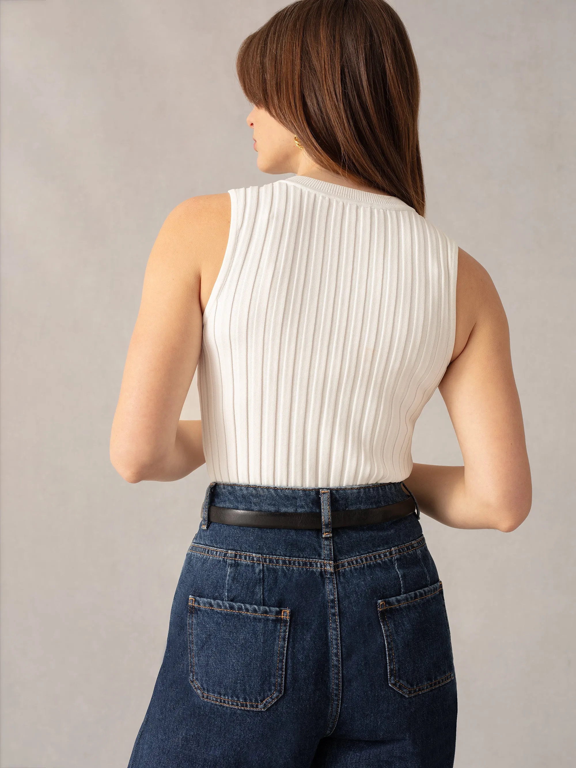 White Wide Rib Knit Tank Top