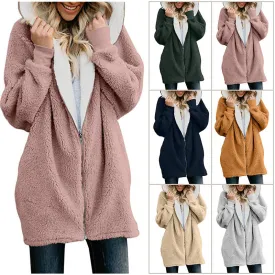 Women's Coats - Women's Casual Long Sleeves Stand Collar Fleece Coat