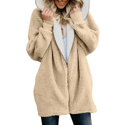 Women's Coats - Women's Casual Long Sleeves Stand Collar Fleece Coat