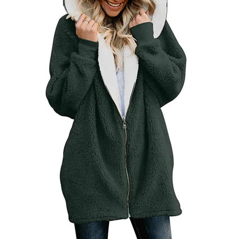 Women's Coats - Women's Casual Long Sleeves Stand Collar Fleece Coat