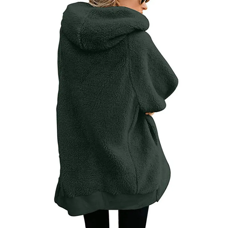 Women's Coats - Women's Casual Long Sleeves Stand Collar Fleece Coat