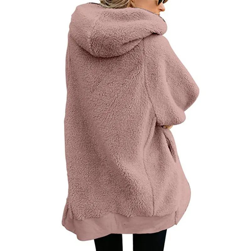 Women's Coats - Women's Casual Long Sleeves Stand Collar Fleece Coat