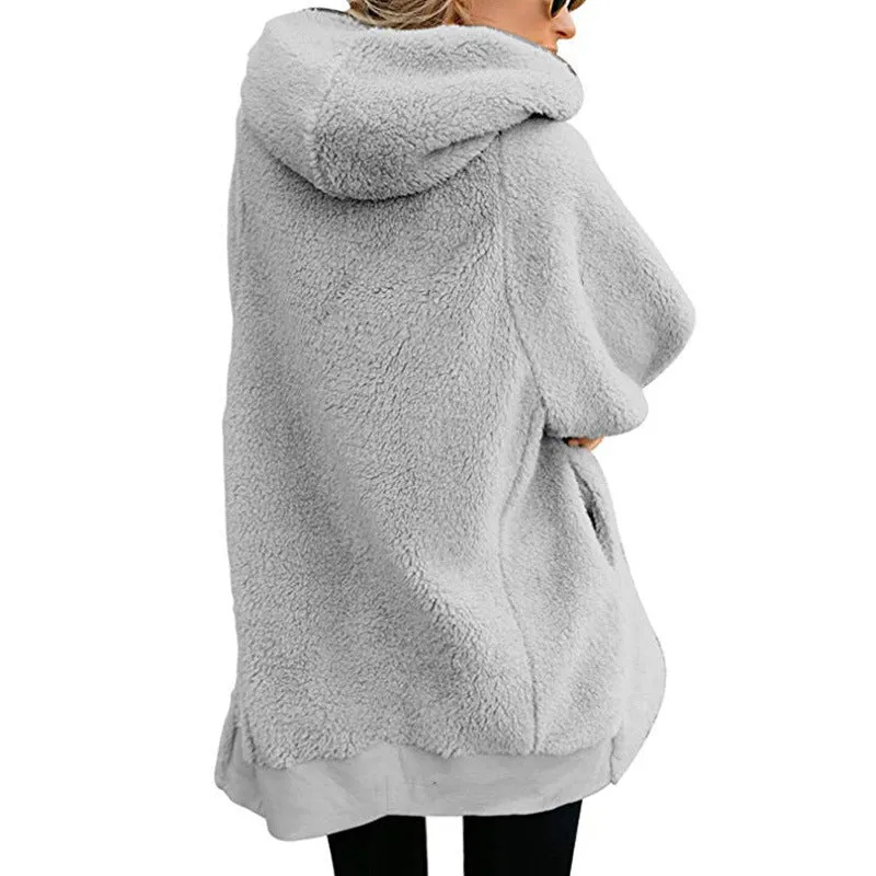 Women's Coats - Women's Casual Long Sleeves Stand Collar Fleece Coat