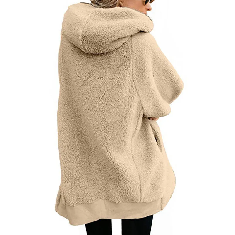 Women's Coats - Women's Casual Long Sleeves Stand Collar Fleece Coat