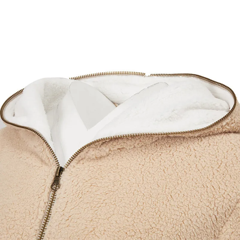 Women's Coats - Women's Casual Long Sleeves Stand Collar Fleece Coat