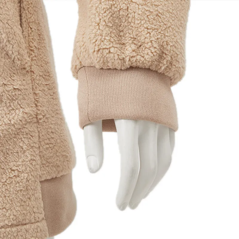 Women's Coats - Women's Casual Long Sleeves Stand Collar Fleece Coat