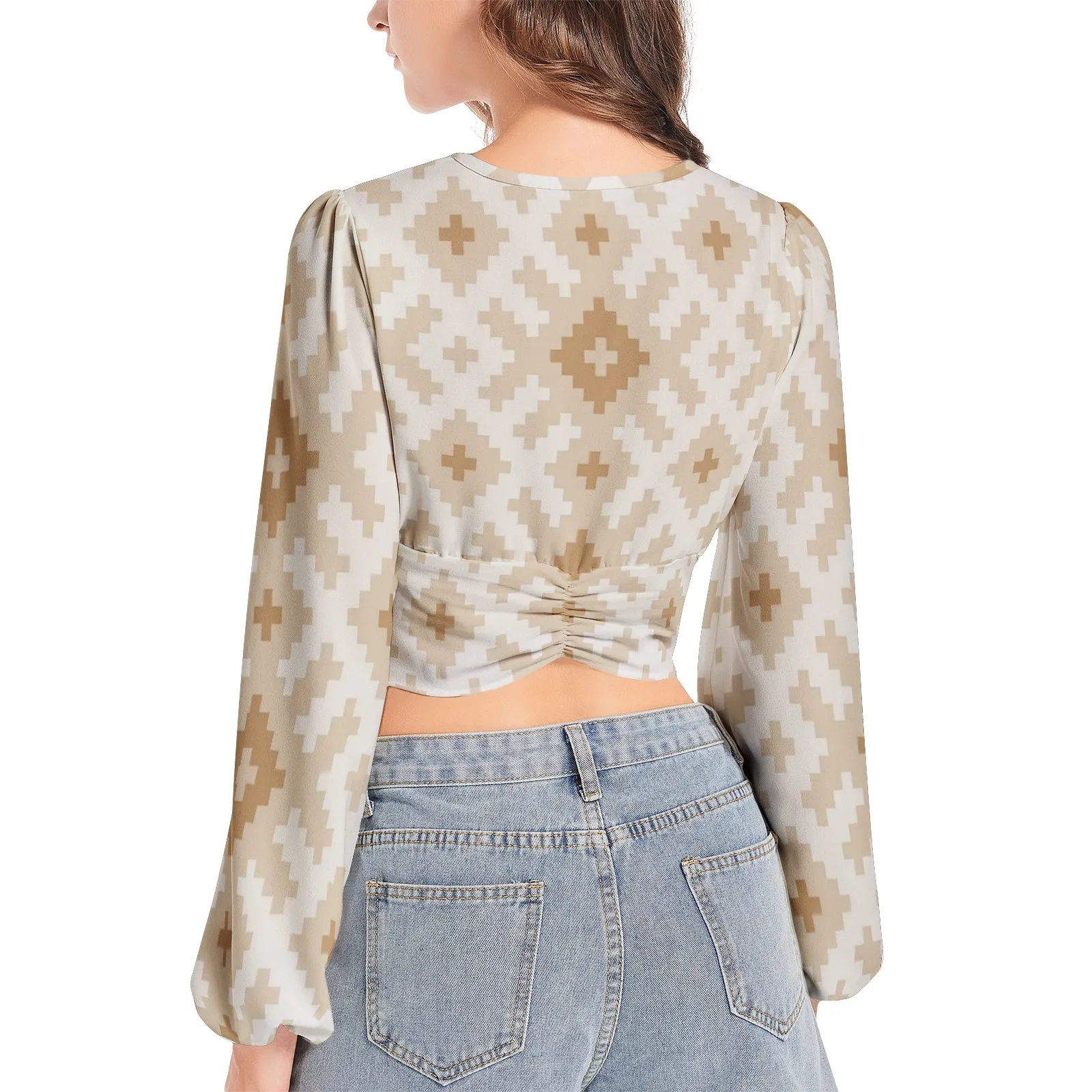 Women's Deep V-Neck Lantern Sleeve Crop Top Sierra Cloud