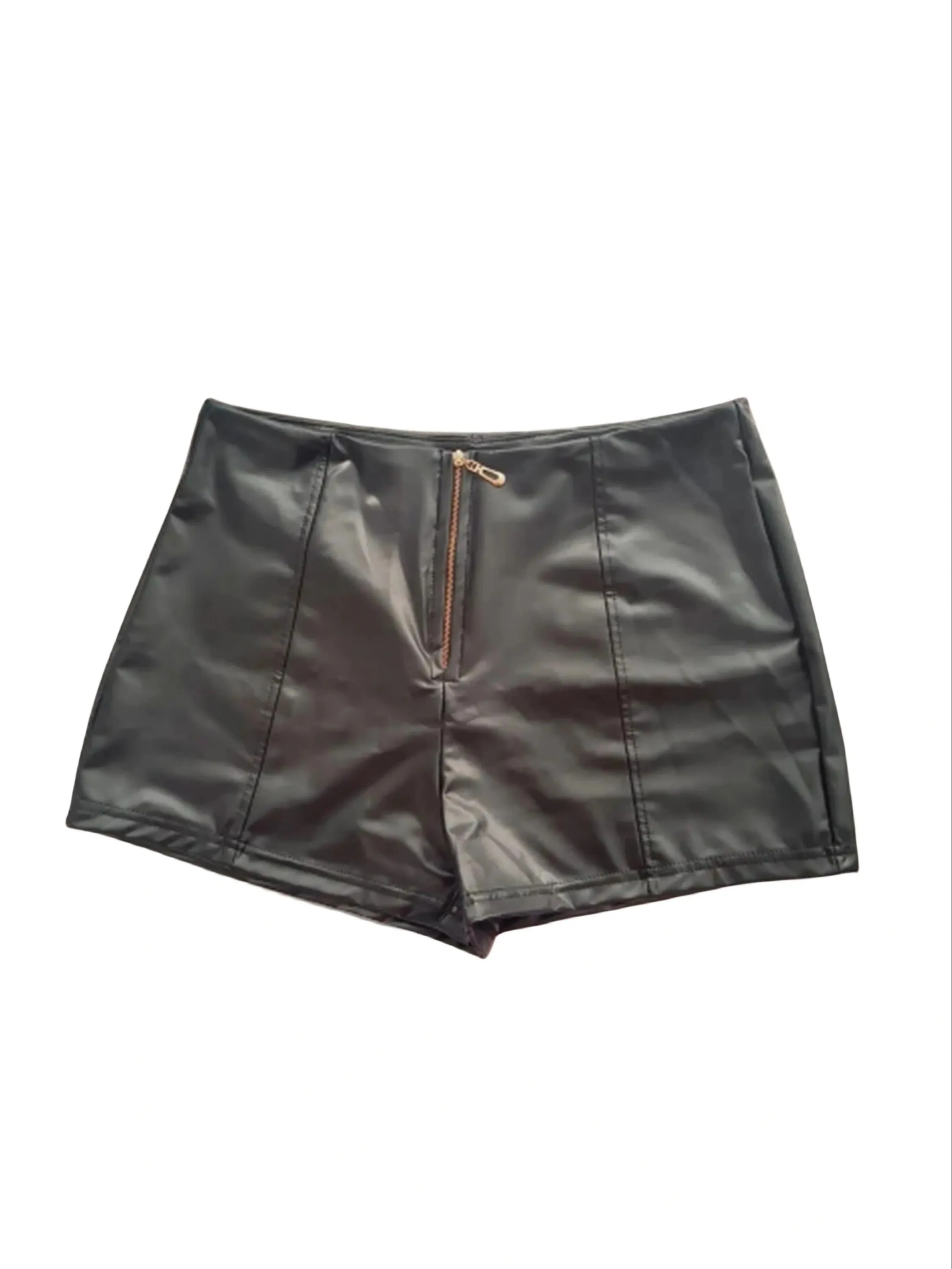 Zipper Front Pu Leather Shorts